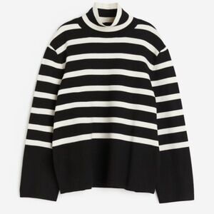 H&M Black & White Striped Mock Turtleneck Sweater – Size M